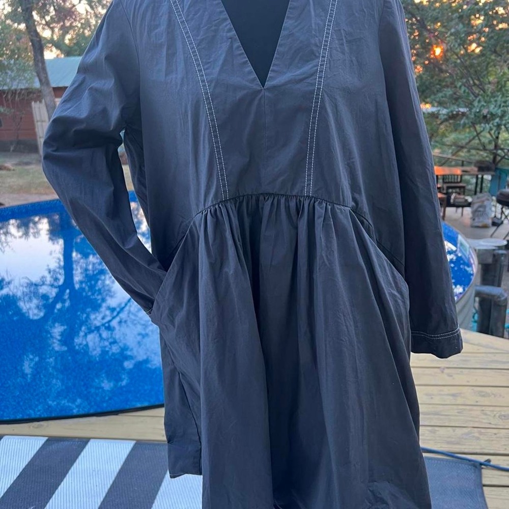 Zara Gray The Dory Babydoll Dress Long Sleeve Contrast Topstitch Small